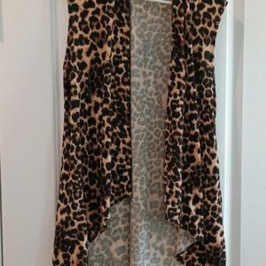 Leopard Print Open Front Cardigan Vest - Brown Black Cream